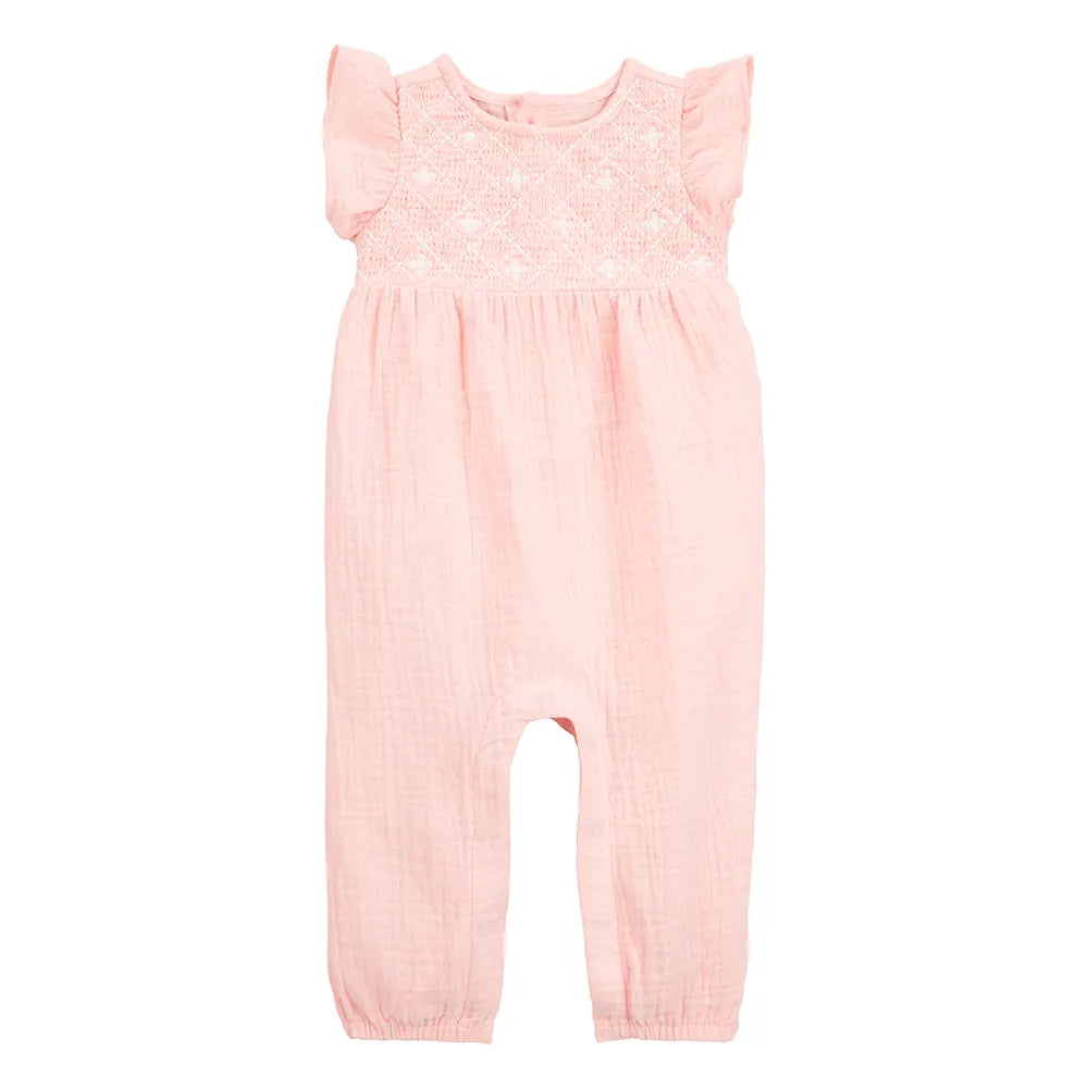Combinaison en gaze de coton bébé fille - Rose
