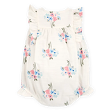 Barboteuse à bulles florale imitation lin bébé fille