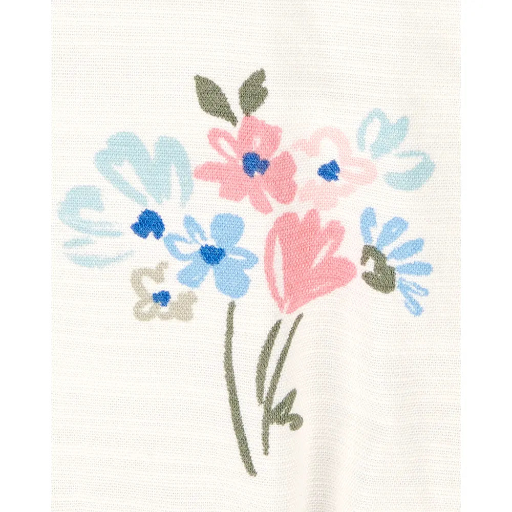 Barboteuse à bulles florale imitation lin bébé fille