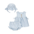 Ensemble 3 pièces vichy avec chapeau bébé fille