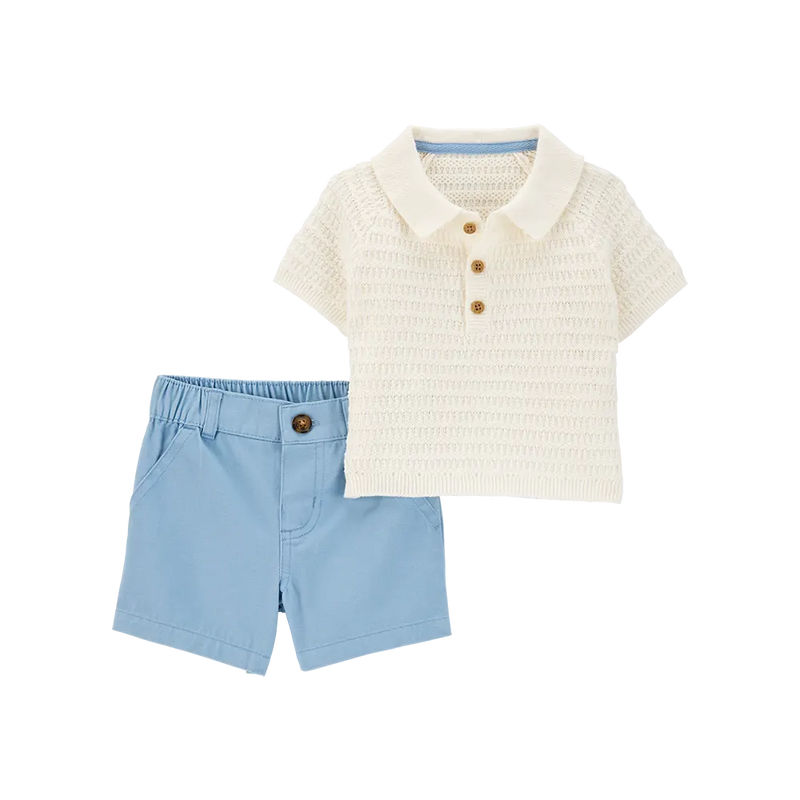 Carter's Baby Boy Polo & Shorts Set - Blue & Ivory