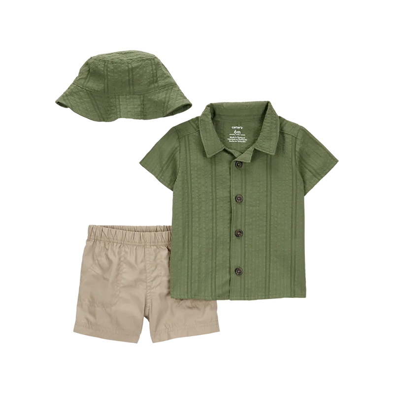 Carter's Baby Boy 3-Piece Shorts & Hat Set - Green & Beige
