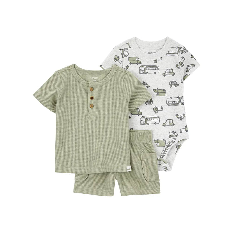 Ensemble 3 Pièces en Tricot Gaufré Bébé Garçon Carter's - Olive