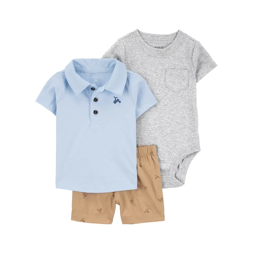Ensemble 3 pièces polo pour bébé garçon