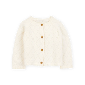 Cardigan boutonné en coton bébé fille - Ivoire