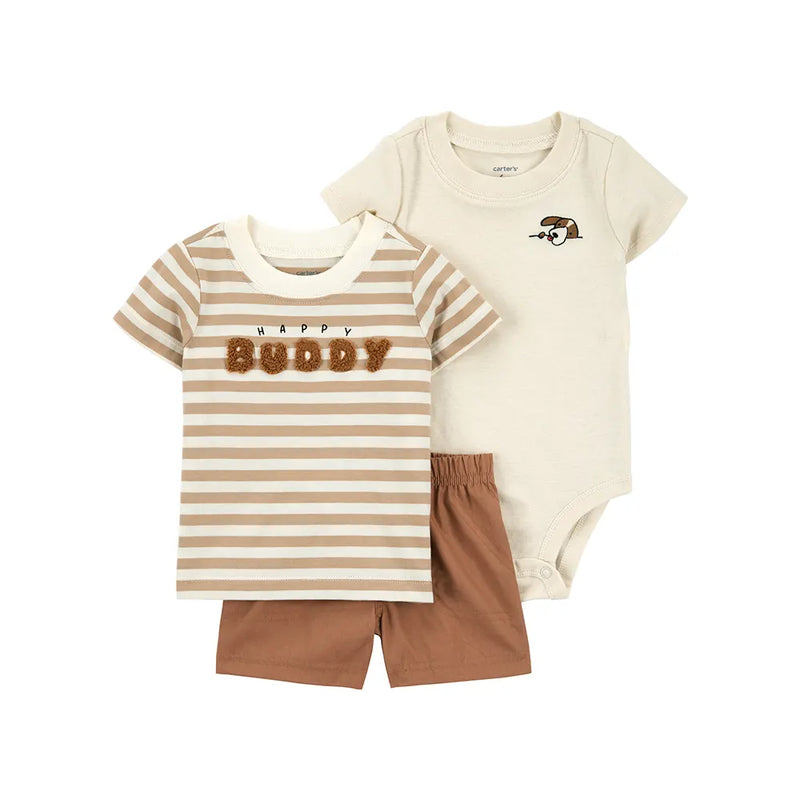 Carter's Baby Boy 3-Piece Striped Set - Beige & Camel