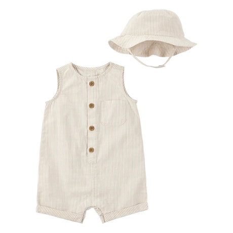 Barboteuse & Chapeau en Coton Bébé Garçon Carter's - Beige