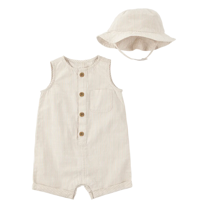 Barboteuse & Chapeau en Coton Bébé Garçon Carter's - Beige