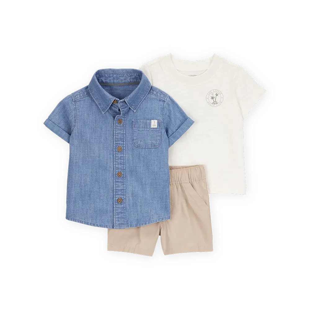 Ensemble 3 pièces tropical pour bébé garçon - Coton