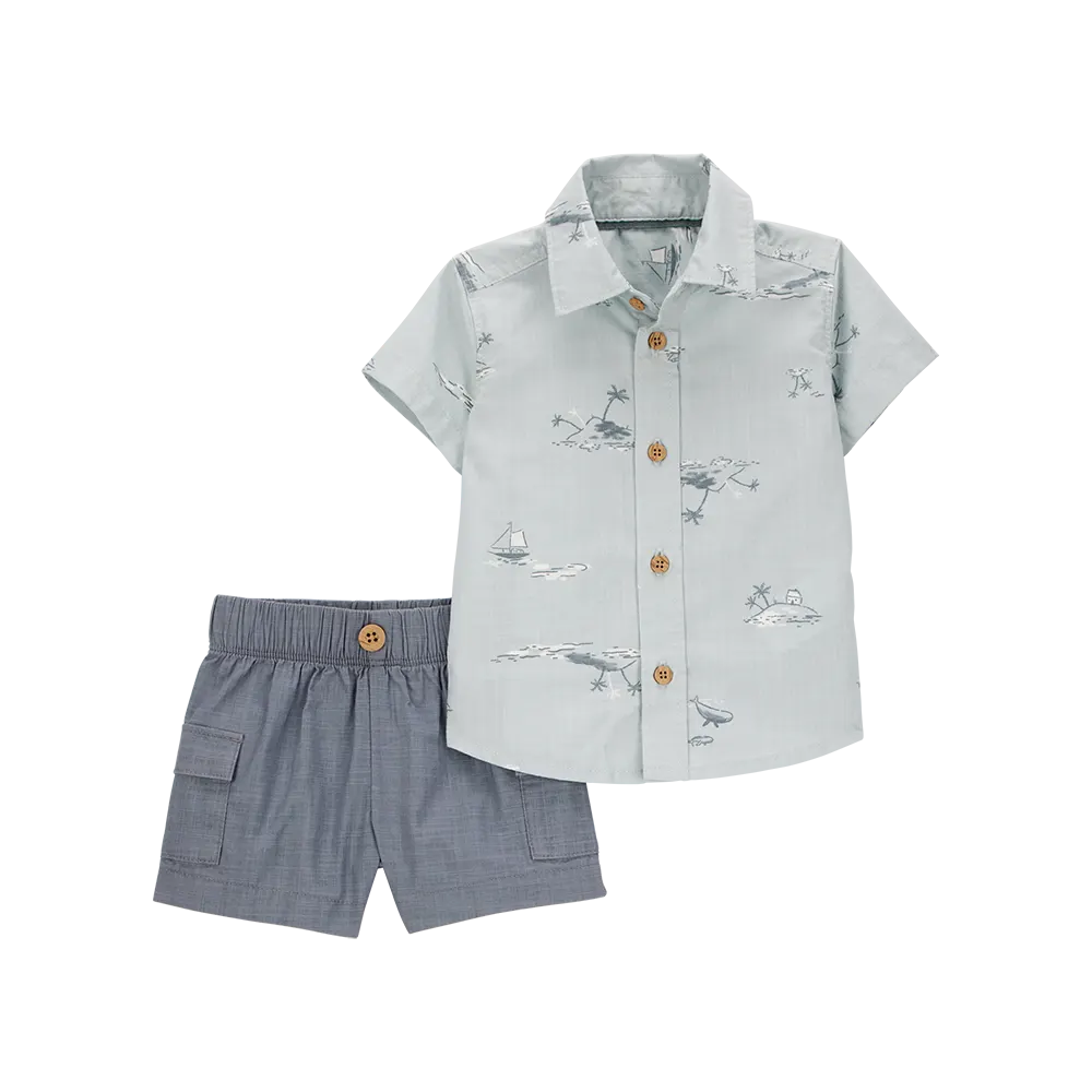 Ensemble chemise et short bébé garçon - Bleu