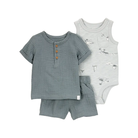 Ensemble 3 Pièces Bébé Garçon Carter's - Bleu & Gris