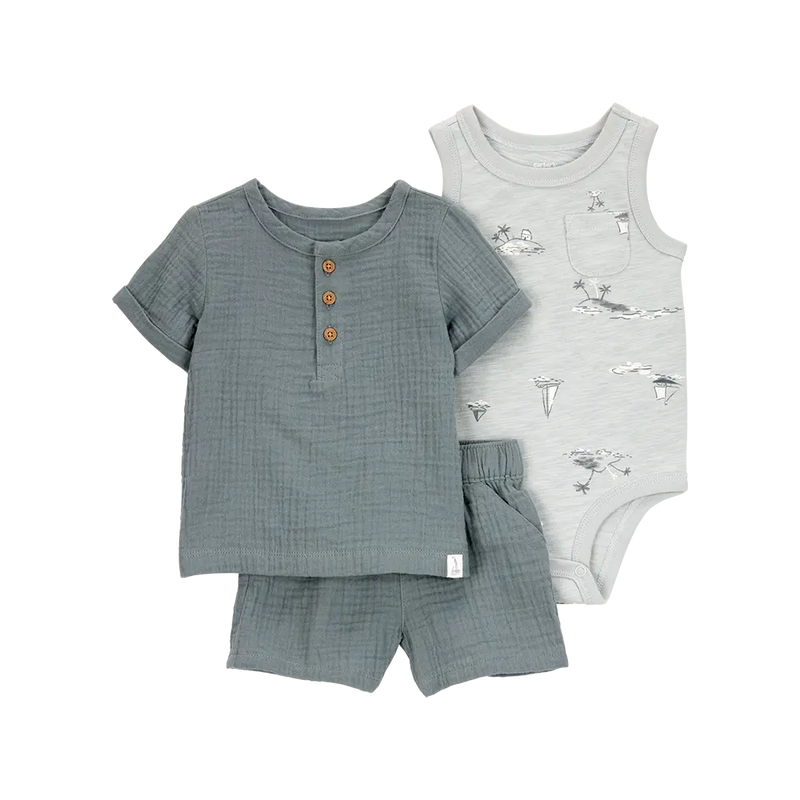 Ensemble 3 Pièces Bébé Garçon Carter's - Bleu & Gris