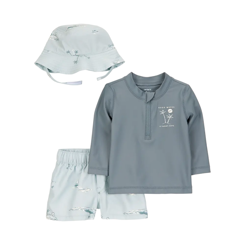 Maillot de Bain Anti-UV 3 Pièces Bébé Garçon Carter's - Gris & Bleu