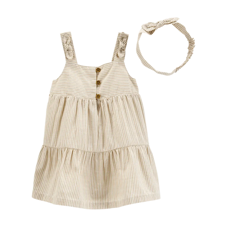 Robe Rayée en Coton avec Bandeau Bébé Fille Carter's - Beige