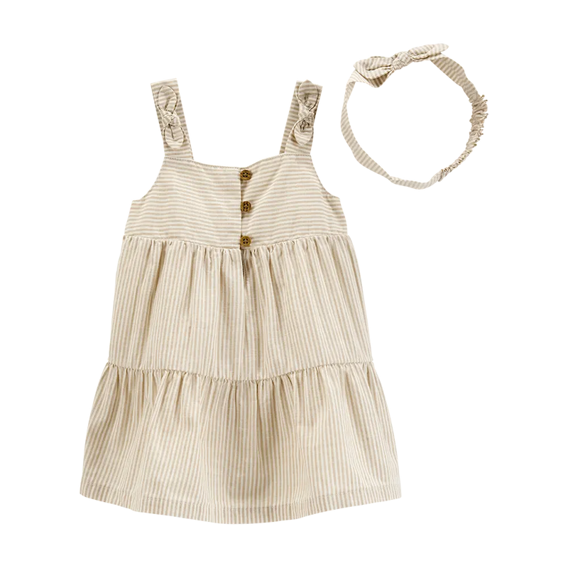 Robe Rayée en Coton avec Bandeau Bébé Fille Carter's - Beige