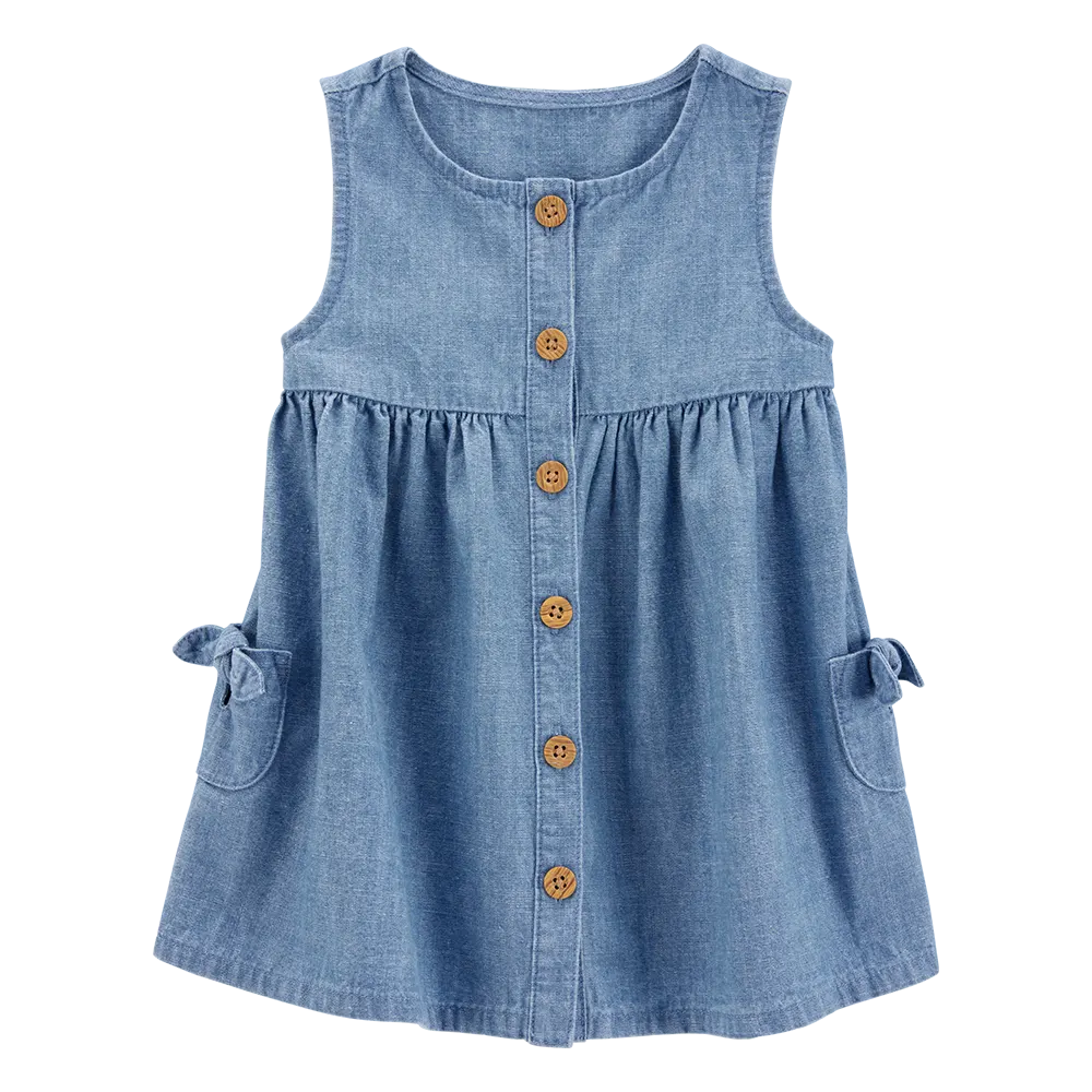 Robe en coton uni pour bébé fille - Bleu