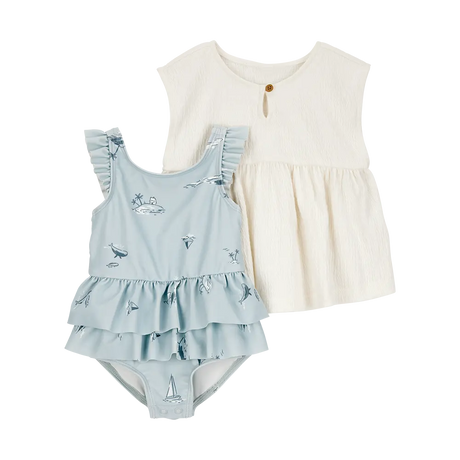 Maillot de Bain & Sortie de Bain Bébé Fille Carter's - Bleu Clair & Ivoire