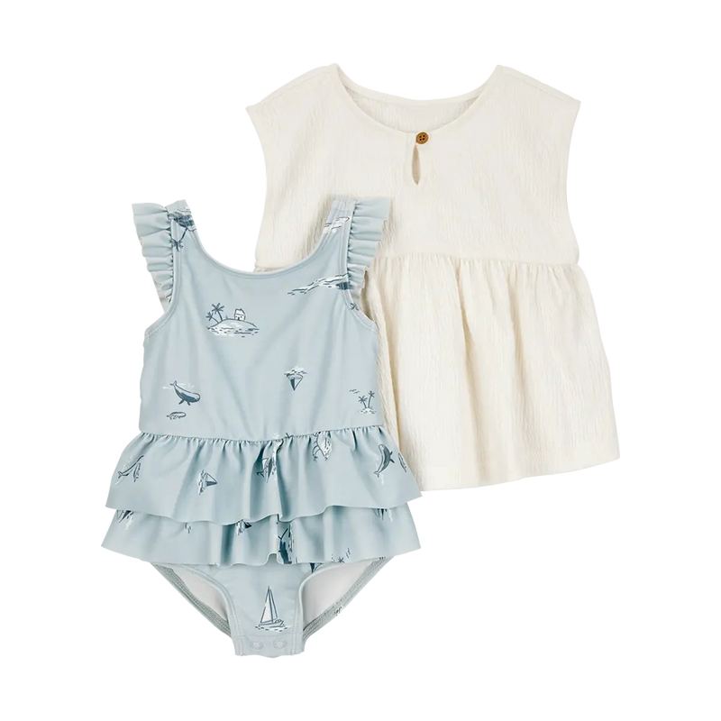 Maillot de Bain & Sortie de Bain Bébé Fille Carter's - Bleu Clair & Ivoire