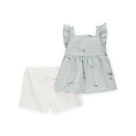 Débardeur & Short Imprimé Bébé Fille Carter's - Bleu & Blanc