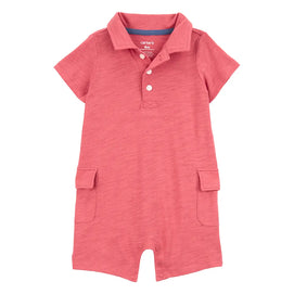Barboteuse polo en coton bébé garçon - Rouge