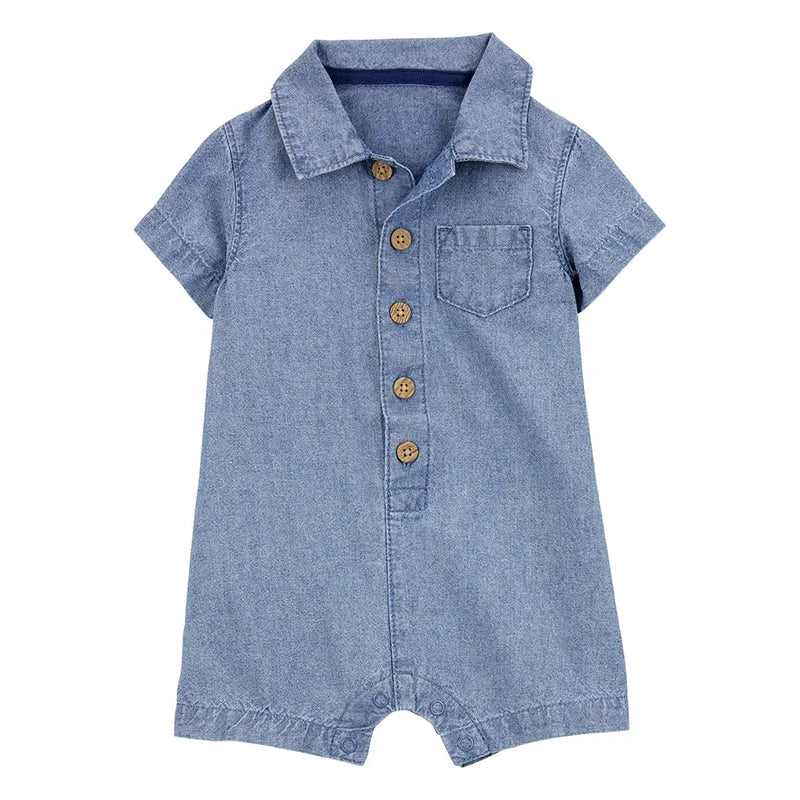 Baby Boy Cotton Chambray Polo Romper