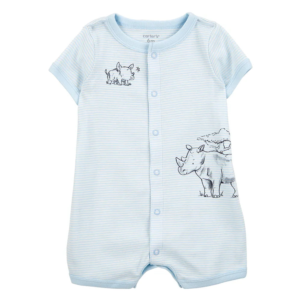 Barboteuse rayée à motif rhinocéros bébé garçon