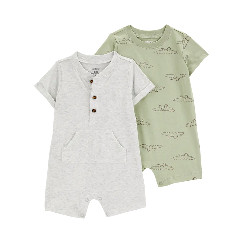 Carter's Baby Boy 2-Pack Cotton Rompers - Gray & Green