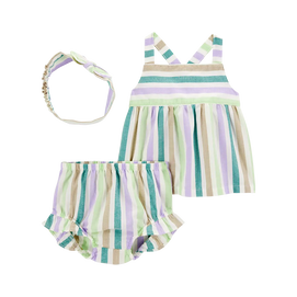 Ensemble 3 pièces rayé pour bébé fille - Coton