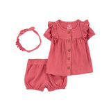 Ensemble 3 pièces en gaze pour bébé fille - Rayé