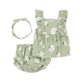 Ensemble 3 pièces en gaze florale bébé fille