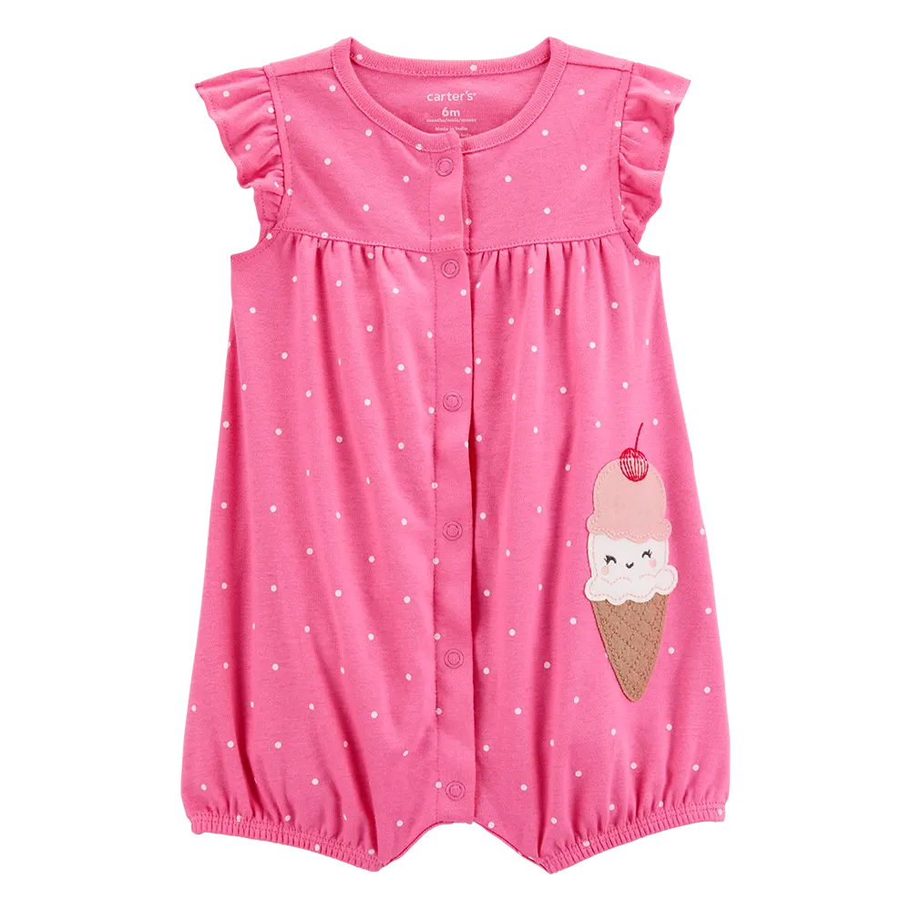 Barboteuse en coton à pression crème glacée bébé fille