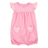 Barboteuse en coton à cœurs bébé fille - Rose