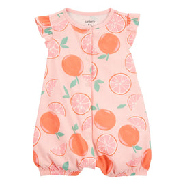Barboteuse à pression en coton imprimé orange bébé fille