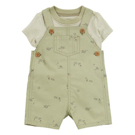 Ensemble t-shirt rayé et salopette courte bébé