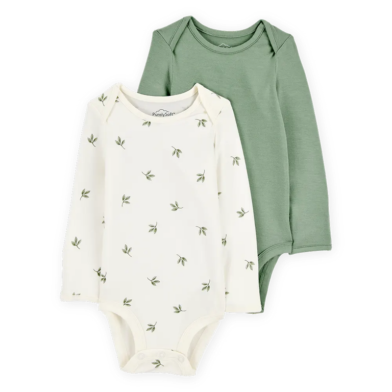 Lot de 2 Bodies PurelySoft Bébé Carter's - Vert & Ivoire