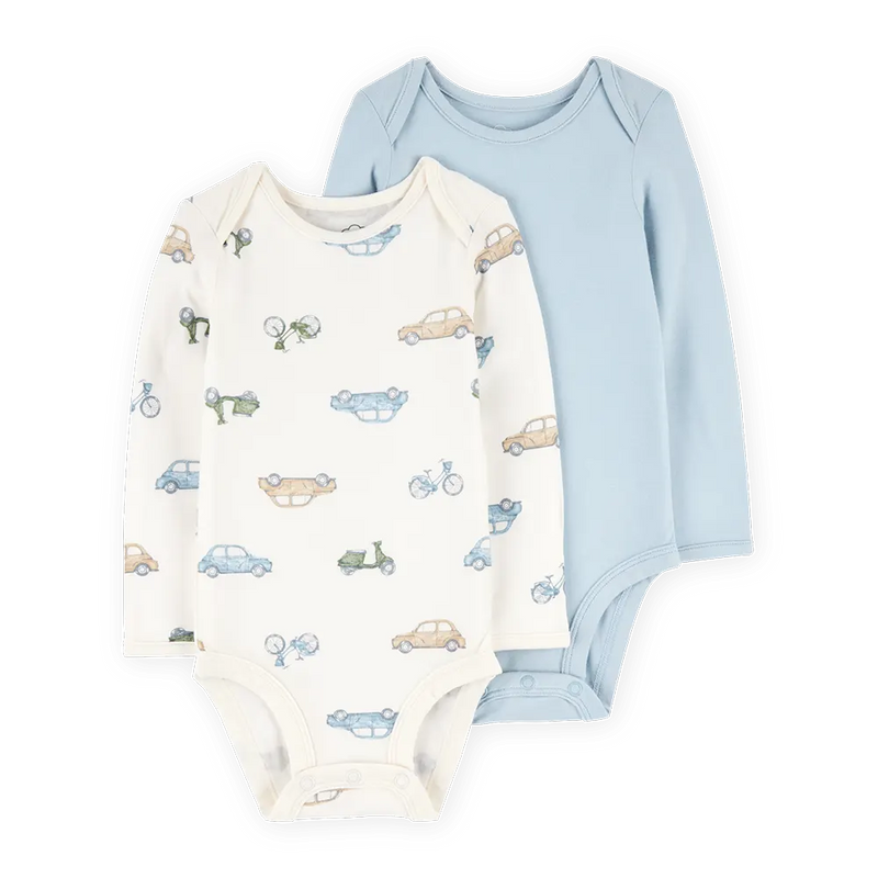 Lot de 2 Bodies PurelySoft Bébé Garçon Carter's - Bleu & Ivoire