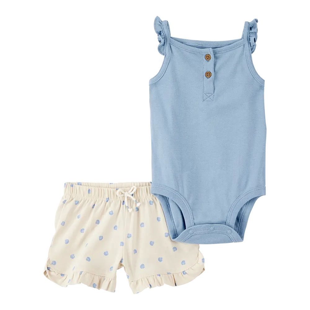 Ensemble body et short coquillage bébé fille