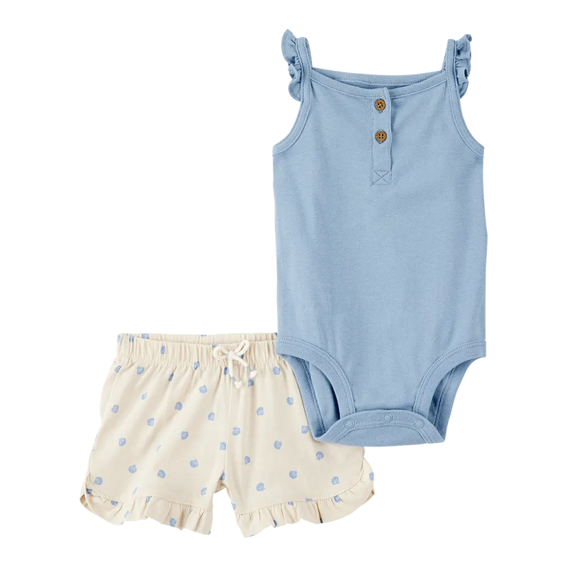 Carter's Baby Girl Bodysuit & Shorts Set - Ivory & Blue Seashell