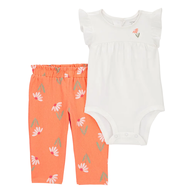 Carter's Baby Girl Peplum Bodysuit & Pants Set - Orange & Gray
