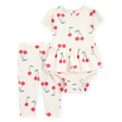 Ensemble body péplum et pantalon cerise bébé fille