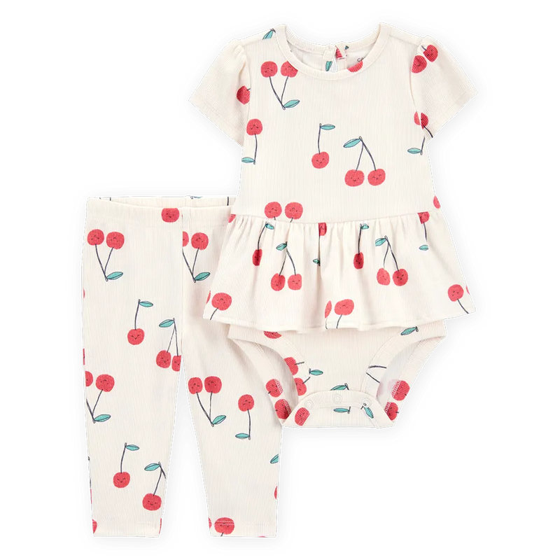 Baby Girl Peplum Bodysuit and Cherry Pants Set