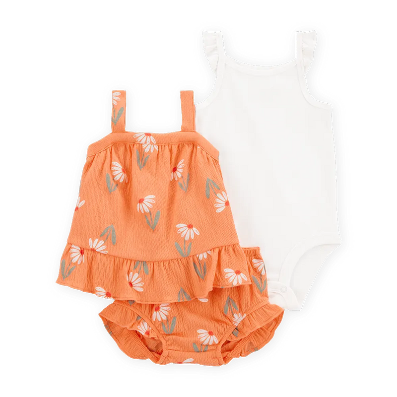 Carter's Baby Girl 3-Piece Set - Orange & White Floral