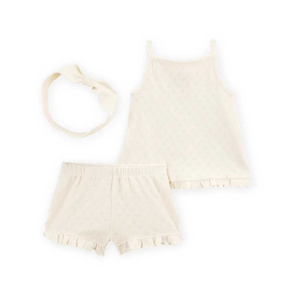 Ensemble 3 pièces cœur en pointelle bébé fille