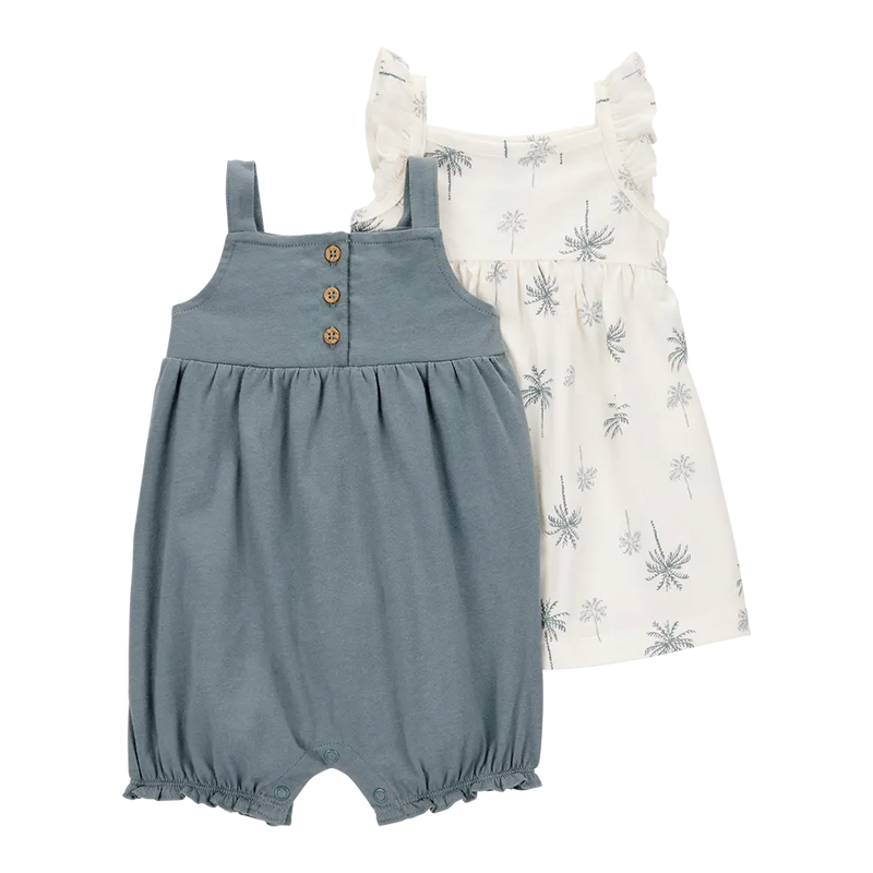 Carter's Baby Girl Dress & Romper Set - White & Gray