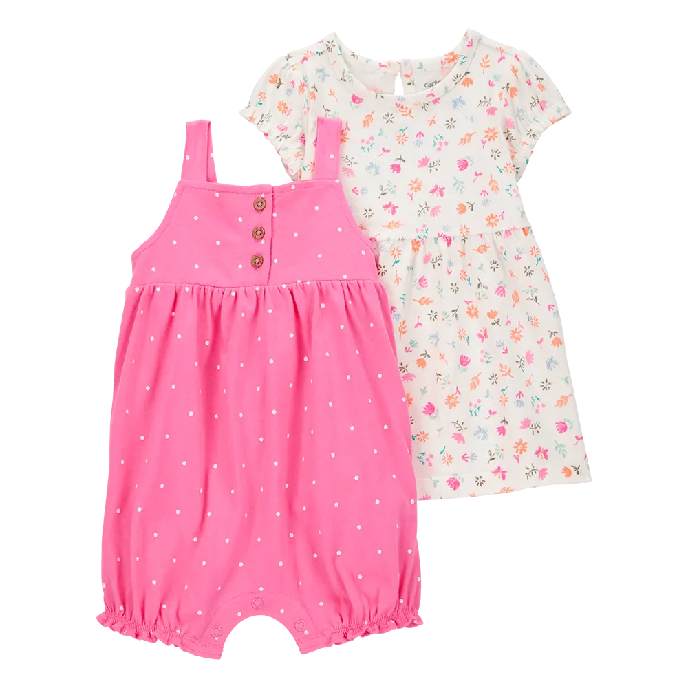 Ensemble robe florale et barboteuse bébé fille
