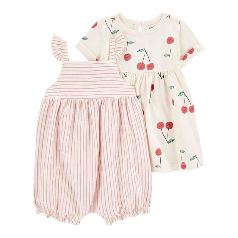 Carter's Baby Girl 2-Piece Cherry Dress & Striped Romper Set