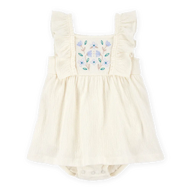 Robe-body à volants florale bébé fille - Ivoire