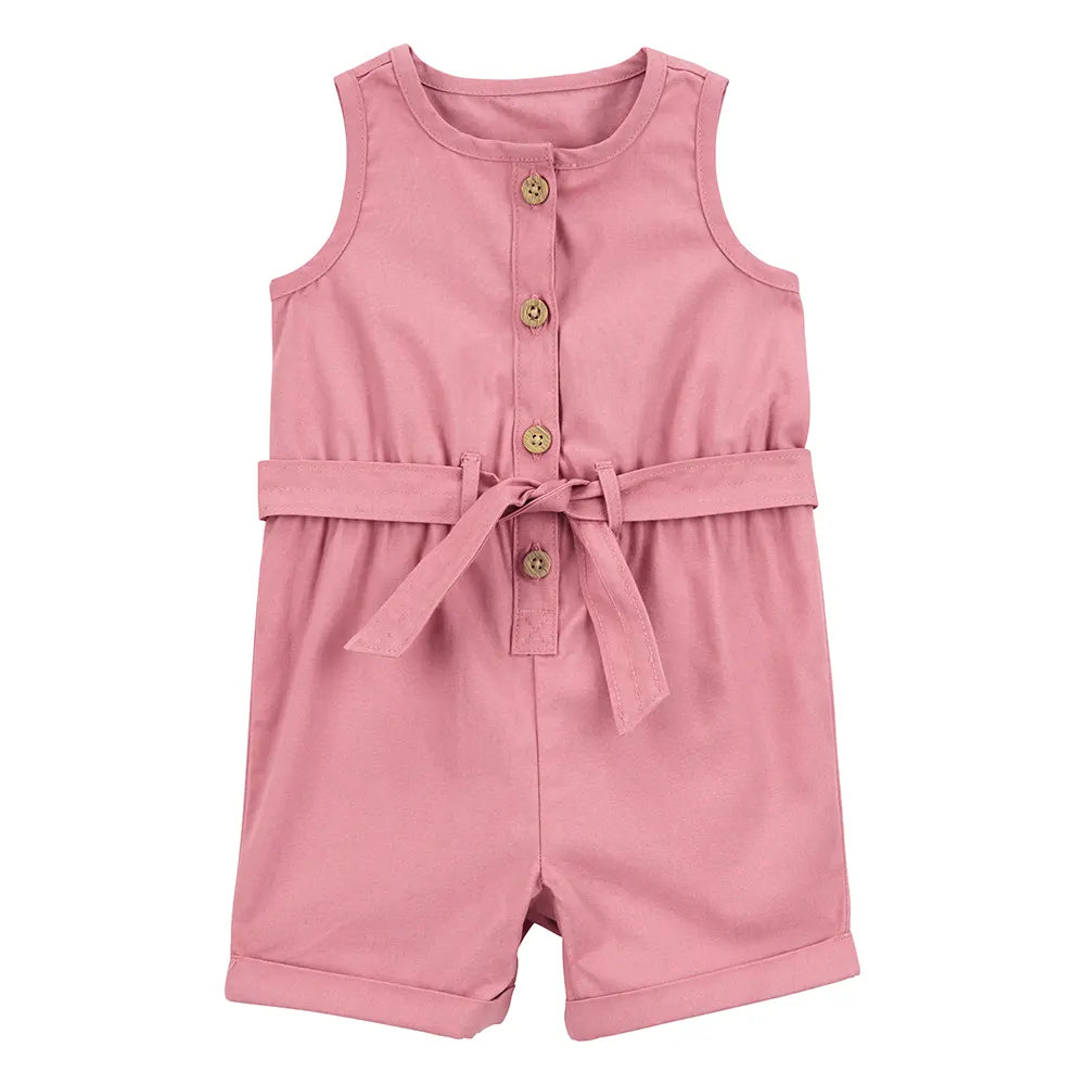 Barboteuse en toile sans manches bébé fille - Rose