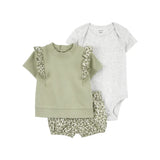 Ensemble 3 pièces floral pour bébé fille - Vert