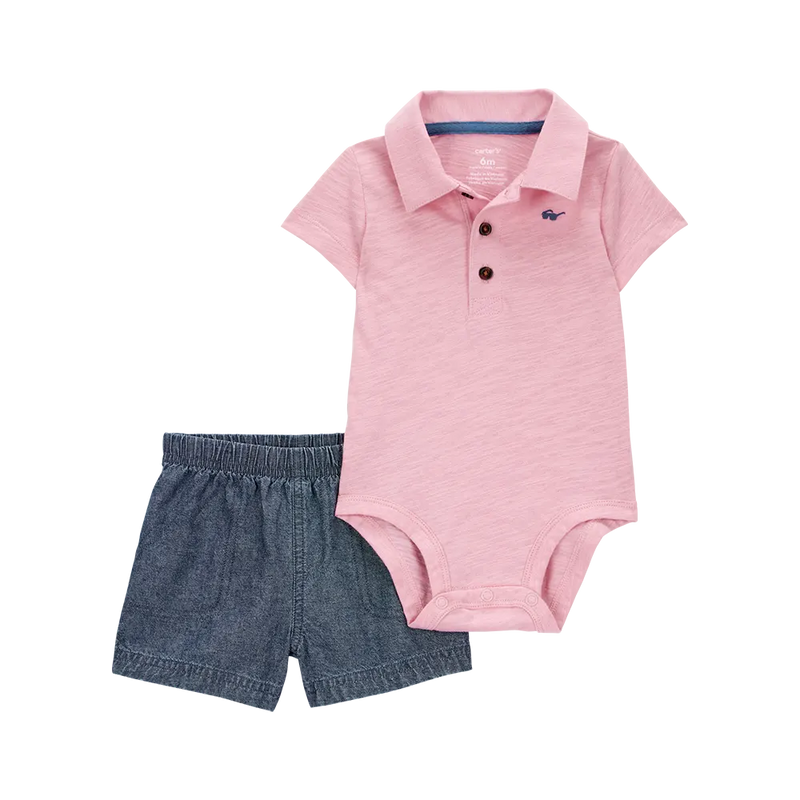 Carter's Baby Boy Polo Bodysuit & Shorts Set - Pink